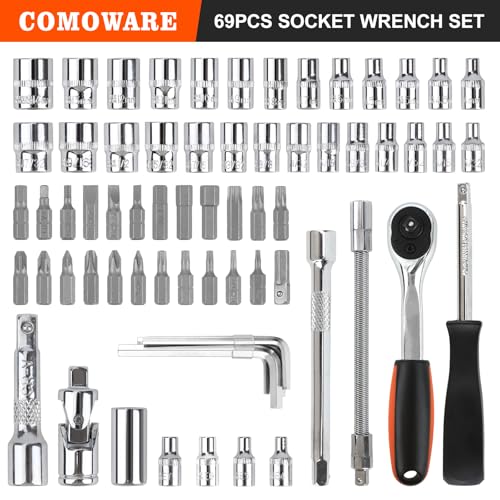 69pcs Drive Impact Socket Set (1/4" & 3/8"), Metric & Standard Socket Set