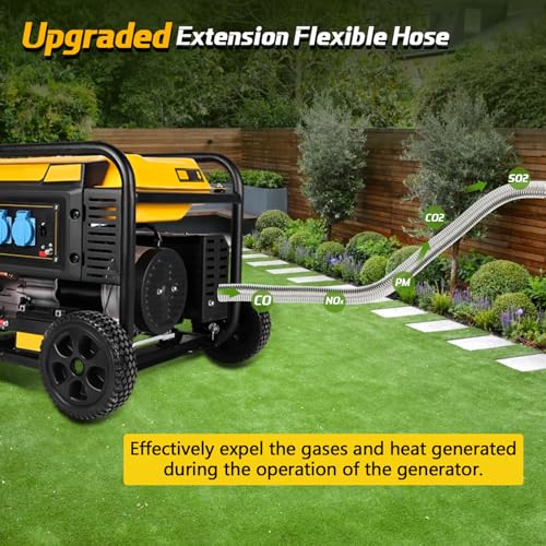 Generator Exhaust Extension Silencer Kit - Extended 32โ Pipe & 2 Adapters for Universal Fit with Heat-Resistant Wall Plate to Safely Vent Fumes Outside & Reduce Noise Over 50%