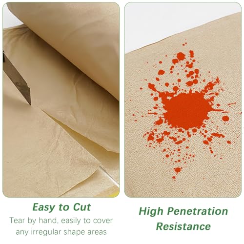 4 Rolls Pre-Taped Masking Paper for Painting - 6 inch x 50 feet Tape and Drape Painters Paper, Paint Adhesive Protective Paper Roll for Covering Skirting, Frames, Cars and Auto Body