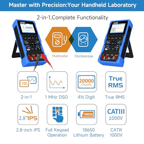 OWON Handheld Oscilloscope, Digital Multi Functional Oscilloscope Multimeters,20000 Counts Portable 2 in 1 Universal Test Instrument, with 2.8 inch IPS Screen Display 1CH 1Mhz Bandwidth HDS120 - style: HDS120