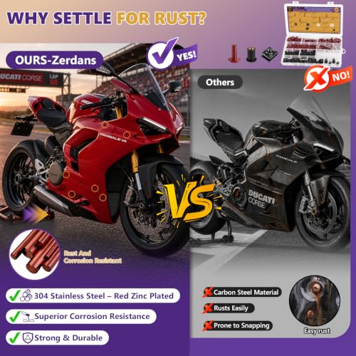 205PCS Motorcycle Fairing Bolts Kit, Red Zinc Plated 304 Stainless Steel M5 M6 Bodywork Screws, Sportbike Windscreen Fasteners Hardware with Well Nuts for Ducati, Honda, Yamaha - color: Red