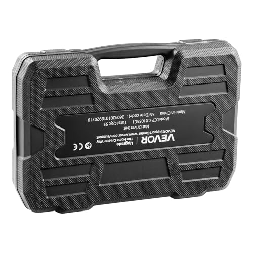 VEVOR Master Magnetic Impact Nut Driver Set 55PCS, Metric & SAE Sizes, with Socket Adapters, Bit Holder, Wing Nut Driver, Pivoting Nutsetter, Quick Release Extension, Power Bits, Storage Box - size: 55 pcs