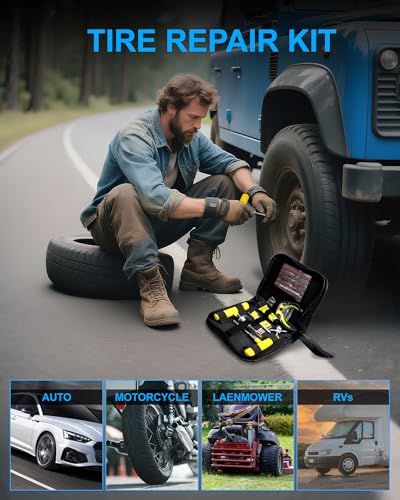 Tire Repair Kit with Plugs, Tire Plug Kit Heavy Duty Professional for Car, ATV, Motorcycle, Truck, Flat Tire Emergency Repair(Zipper Bag Type-33 PCs) - style: Zipper Bag Type-33 PCs