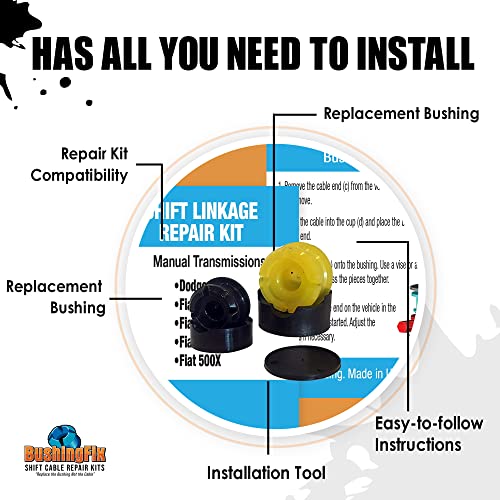BushingFix FM1KIT Transmission Shift Cable Bushing Repair Kit, Shifter Cable Kit Fits Select Fiat, Jeep, and Mini Models, Manual Transmission Shift Cable Replacement Bushing, Easy Repair Replacement