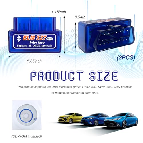 2PCS ELM327 OBDⅡ Car Auto Diagnostic Scanner, Mini OBDII Professional Bluetooth Scan Tool and Code Reader, Wireless Interface OBD2 Auto Diagnostic Tool for Android and iOS