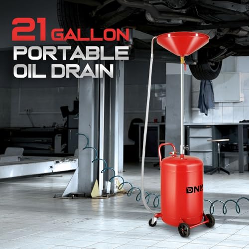 DNA Motoring 21 Gallon Waste Oil Drain Tank, Air Operated Portable Oil Drainer with Adjustable Funnel Height, Fluid Transfer and Drainage Capability on Wheels, TOOLS-00659