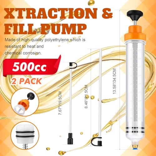 Lothee 2 Pack 500cc Automotive Fluid Extractor Pump Oil Extractor Hand Syringe Pump with Hose Manual Suction Vacuum Fuel Car Transfer for Power Steering, Hydraulic Fluid(Orange) - color: Orange