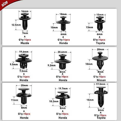 Nilight 190 Pcs Car Retainer Clips Fastener Remover 18 Most Popular Sizes Applications Auto Push Pin Rivets Set -Door Trim Panel Clips for Toyota Honda Nissan Mazda - color: 190PCS Clips + Remover