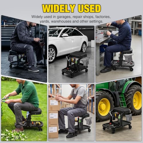 Nilight Rolling Mechanic Stool 400LBS Black with Tool Tray Cup Holder - color: Black 400lbs