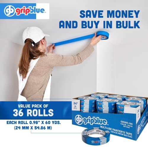 Professional-Grade Blue Painters Tape 1 Inch Wide, 36 Rolls - size: 1 in/.94 (Case 36)