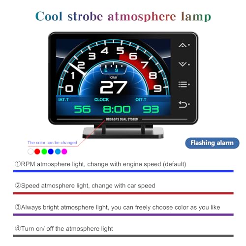 MH Obd2 Gauge Display Heads Up Display 4.3-inch TFT LCD Screen Multi-Function Digital HUD Gauge Cluster with Speed RPM Boost for All Car