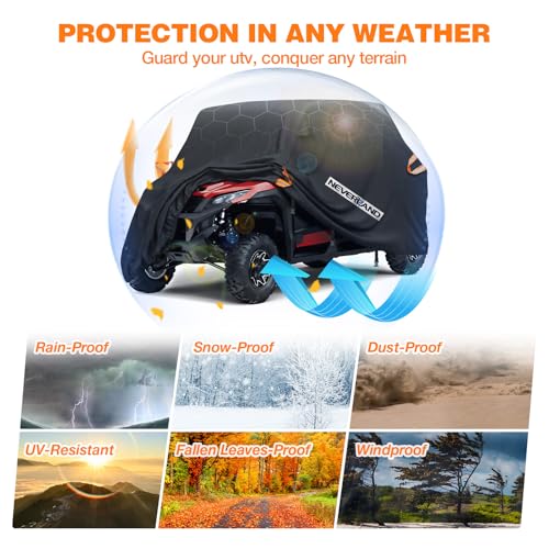 NEVERLAND UTV Cover Heavy Waterproof Denier Oxford Cloth for Polaris RZR Yamaha Can-Am Defender Kawasaki Ranger Cover 4-6 Passenger Black - size: up to 154"L