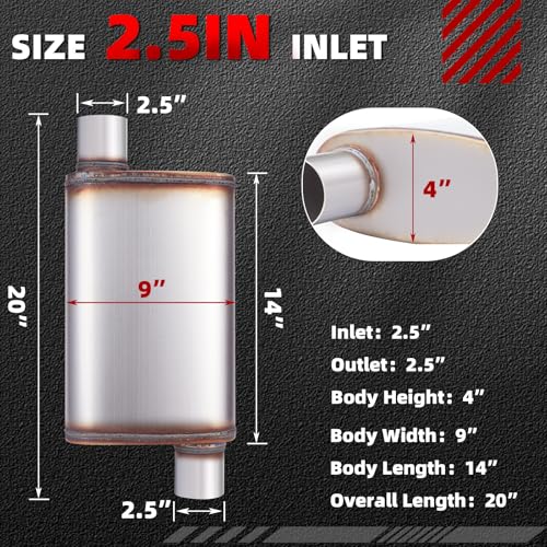 LCGP 2.5inch Universal Muffler, Performance Chamber Exhaust Muffler, 2.5" Offset In/Out, 20" Overall Length Straight-Through Performance with Stainless Steel Muffler for Truck, Cars(2.5''Inlet/Outlet) - color: Offset In / Offset Out, size: 2.5 Inch