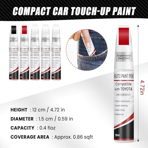 Touch Up Paint for Toyota Supersonic Red(3U5), 0.4 fl oz OEM Color Match Automotive Paint Pen for RAV4/Camry/Camry/Tacoma/Tundra/Toyota Crown/Prius/Sequoia/bZ4X - color: Supersonic Red