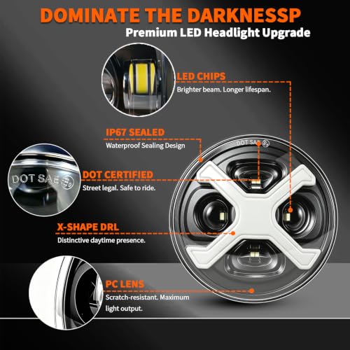 5-3/4" Motorcycle Headlight with X-style DRL for Dyna Sportster Softail - color: White X-Style DRL