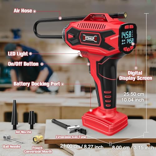 DIYtoolifz 160PSI Tire Inflator Compatible with Milwaukee 18V Battery - color: Red, size: 160 PSI