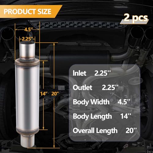 2.25 Inch Exhaust Muffler, 2.25" Inlet/Outlet 20" Overall Length Resonator, Stainless Steel Straight Through Design Performance Muffler, 2 PCS - size: 2pcs - 2.25" Inlet 20" Overall Length(4.5" wide)