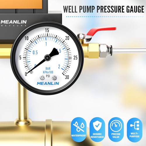 MEANLIN MEASURE 0-30Psi 2" DIAL FACE 1/4" NPT Well Pump Pressure Gauge, with 1/2" NPT and 3/8" NPT Hex Bushing, 3-2-3% Accuracy, Center Back Mount - color: 1/4"NPT Back Mount, size: 0-30Psi