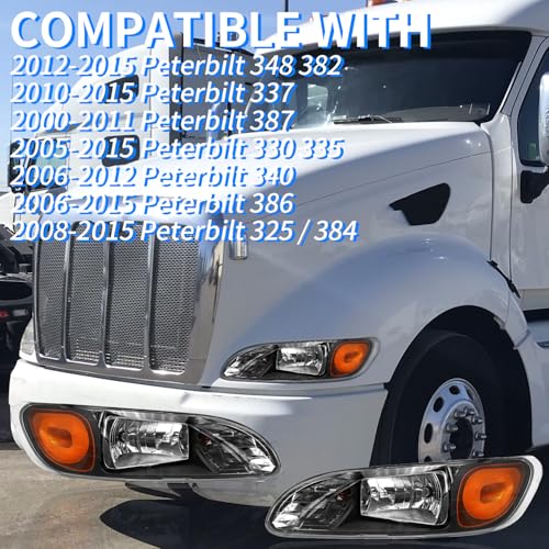 Headlight Fit 2005-2016 Peterbilt 387/386/384/325/330/335/337/340/348/382 - color: Black-Left