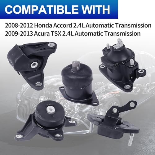 Engine Motor Mounts Set - Compatible with 2008-2012 Honda Accord 2.4L, 2009-2013 Acura TSX 2.4L A4561 A4565 A4570 A4572 A4584 Set of 5 - size: Accord 2.4L 08-12