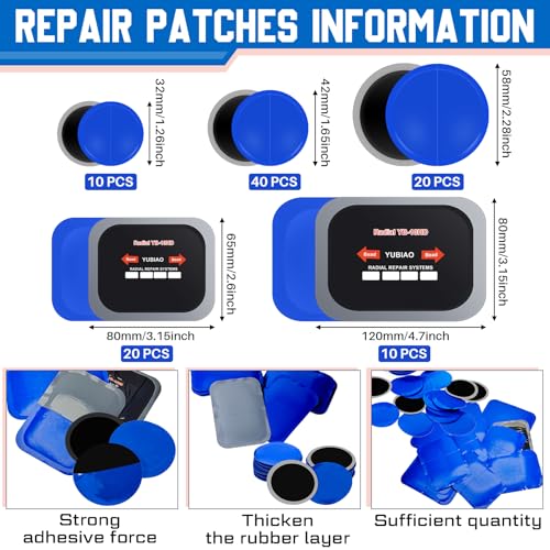 Tire Patches 5 Sizes Rubber Radial Tire Repair Patch Plug Kit, 100 Pcs
