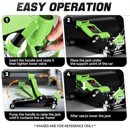 Auto Dynasty 4Ton Low Profile Floor Jack, Heavy Duty w/Dual Pistons, Green - color: Green, size: 4T Dual Pump
