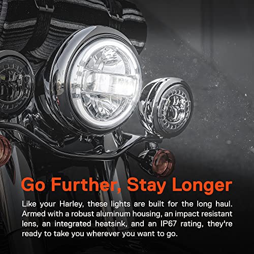 TRUE MODS 7 Inch Halo LED Headlight for Harley Davidson Daymaker Motorcycle - color: Chrome, size: Headlight + Mounting Bracket