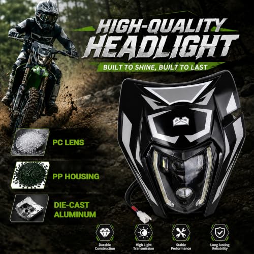 DOT Dirt Bike Headlight LED With Turn Signals and Graphics Sticker-Black - color: Black with Sticker, size: With Turn Signals