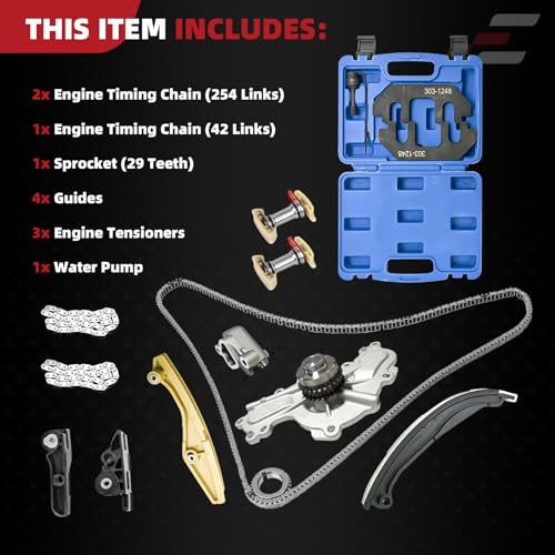 Timing Chain Kit With Water Pump BL3Z-6268-A And Camshaft Holding Tool With Timing Alignment Holder Tool Kit AT4Z6268A, 303-1248 for Ford Explorer/Edge/Taurus/Flex 2011-2019 3.5L 3.7L V6 BL3Z6268A - color: BL3Z-6268-A