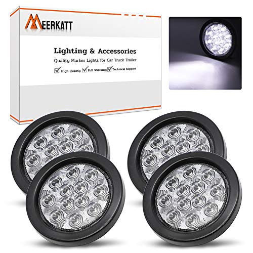 Meerkatt 4 Inch White Light 12 LED Tail Lights Rear Sealed Trailer Truck Bus with Grommet and Plug 12V DC Pack of 4 - color: White