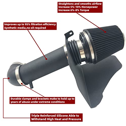 4-Inch Cold Air Intake Kit with Heat Shield + Filter Compatible for Dodge Magnum 2005-2008 ; Charger 2006-2010; Challenger 2008-2010; Chrysler 300 2005-2010 5.7L 6.1L V8 (Black Tube & Black Filter) - style: Black Tube & Black Filter