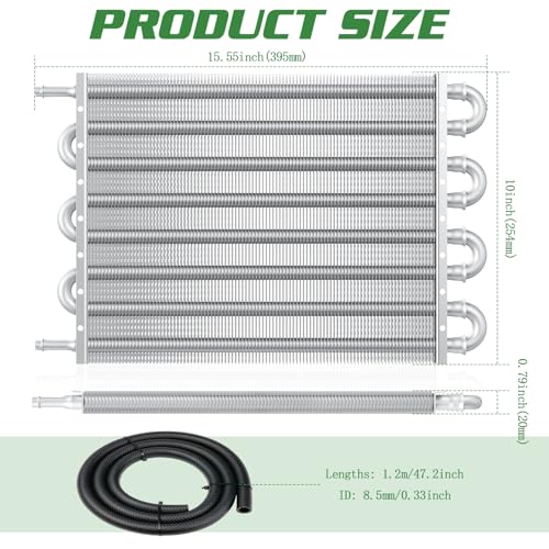 Universal 5/16" Transmission Oil Cooler Kit, Aluminium alloy 8 Pass Tube and Fin Oil Cooler Kit with Hose Mounting Kit, Silver - color: Silver, size: 8 Pass