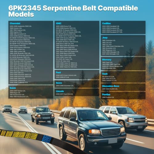 6PK2345 Serpentine Belt Compatible with Chevrolet Express Silverado - size: 6PK2345-2345mm