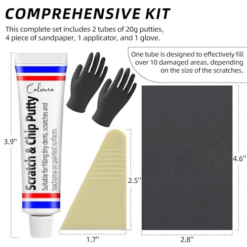 Calvana (2-Pack 20g Car Body Filler Repair, Automotive Putty Scratch Filler, Quick-Drying Formula for Minor Touch-ups, Ideal for Car Paint Scratch Removal and Rust, with 4pack Sand Paper Repair Tools - size: 2Pack+4 Sand Paper Kit