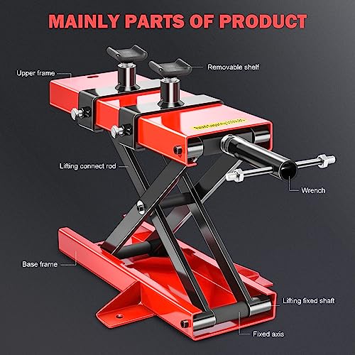 DNA Motoring Motorcycle Lift, 1100 LBS Scissor Jack with Saddle & Safety Pins, 3.7"-14.8" Center Hoist Crank Stand, TOOLS-00289 - style: 1100lbs