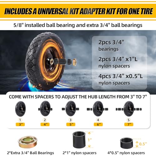 MZREXN 4.80/4.00-8" Wheelbarrow Tires, 15" Flat Free Tire and Wheel - color: Black-2pcs