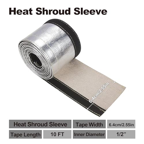 Heat Shroud Sleeve, 1/2" x 10FT Fuel Line & Wire Heat Shield Sleeve - size: 1/2"I.D.x 10FT