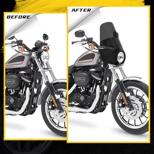 Motorcycle Fairing 5.75" Headlight Fairing with 15" Motorcycle Windshield 39mm Mounting Hardware(Narrow-Glide) for Harley Sportster 1100 1200 Iron 883(Smoke) - size: 15" Windshield