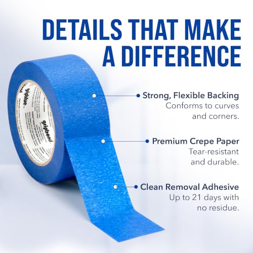 Professional-Grade Blue Painters Tape 2 Inch Wide, 24 Rolls - size: 2 in/1.88 (Case 24)