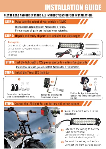 Dirt Bike Light Bar, Plug-Play 6000K 7 Inch Dirtbike Headlight with Switch - color: (White) Light Bar with 12V Wiring and Switch