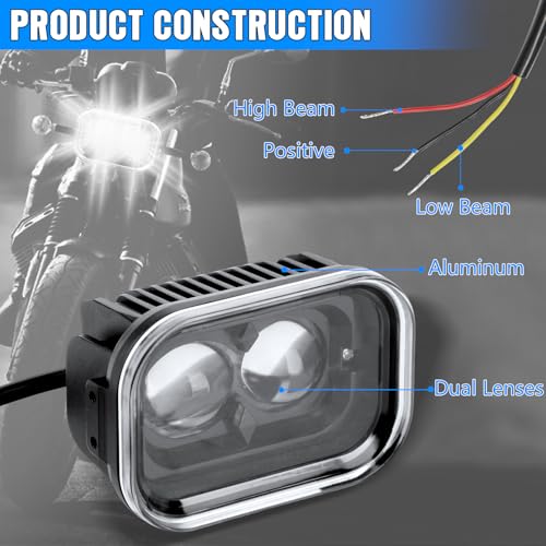 4 inch Universal Motorcycle Led Driving Lights, 45W, Running Lights LED Work Light Bar White Hi/Lo Beam Motorcycle Lights for ATV Truck E-Bike (1 Piece)