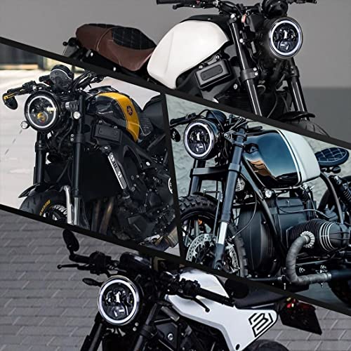 7 Inch LED Motorcycle Headlight Round DOT Approved With Housing Bucket Turn Signals DRL Halo Ring Angle Eyes Hi/Lo Beam Headlight w/Fork Clamp Bracket for H-arley Honda Yamaha Motorcycle - size: 7in Motorcycle Headlight with Halo Ring DRL
