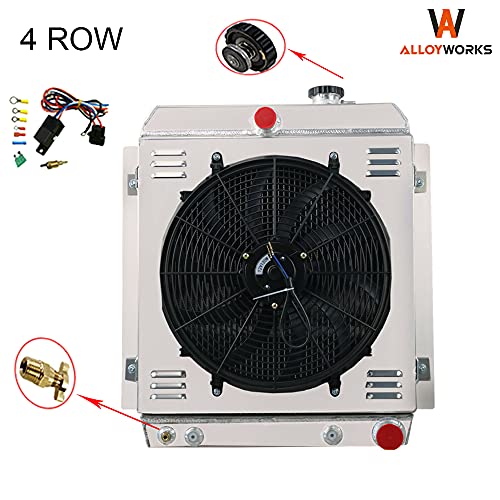 ALLOYWORKS 4 Row All Aluminum Radiator + Shroud Fan + Relay For 1947 1948 1949 1950 1951 1952 1953 1954 Chevy Truck Pickup 3100 3600 3800 L6