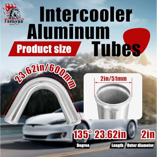 2" 51mm OD Aluminum Intercooler Pipe 135 Degree Elbow Aluminum Pipe 23.5in 600mm Length Intercooler Piping Air Intake Tube Aluminum Round Tube Wire Drawing Treatment Silver - color: 135 degree, size: OD: 2"(51mm) L: 23.62"(600mm)