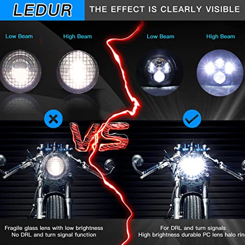 LEDUR 7 Inch LED Motorcycle Headlight DOT Approved Round Hi/Low Beam with Housing Bucket Mount Brackets for Road King Ultra Classic Electra Street Glide Cafe Racer Bobber Chopper Motorcycle - size: 7IN Round Motorcycle Headlights HB-1PCS