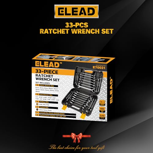 ELEAD 33-Piece Combination Ratchet Wrench Set | SAE & Metric Sizes (1/4" to 3/4" & 6-18mm) | 72-Tooth Gear Design | CR-V Steel | Organizer Carry Case | Ideal for Mechanics & DIY - color: 33-piece Upgraded Version