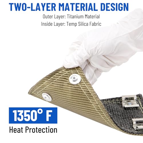 Titanium Pipe Shield, 4" x 8" Exhaust Heat Shield with Gloves - size: 4" x 8"