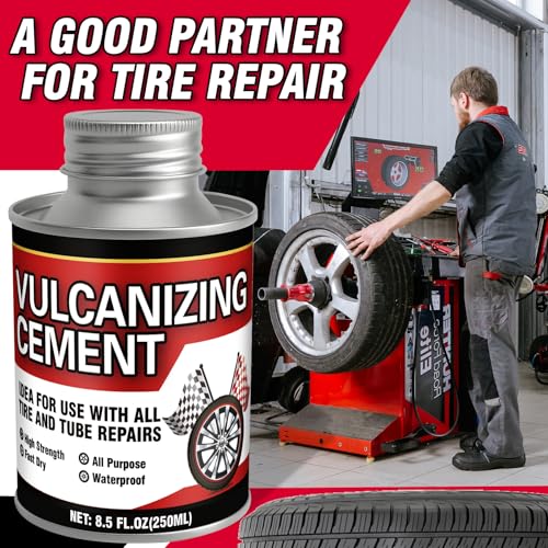 Chemical Vulcanizing Cement, Waterproof Tire Repair Glue 8.5 FL.Oz, Fast Drying Rubber Adhesive with Brush Top, Clear and Durable, Ideal for Car, Motorcycle, Bike - color: Transparent