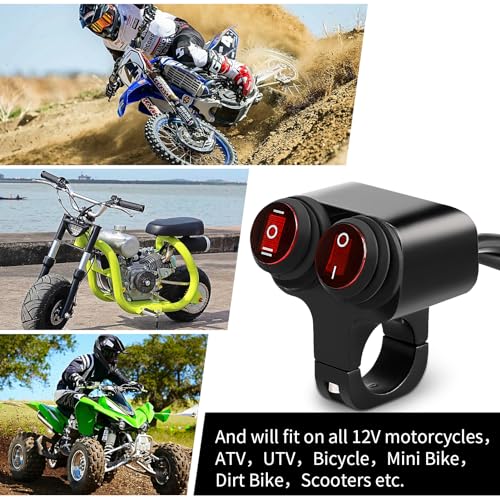 7/8” Waterproof Switch Motorcycle ATV Light Bar Switch 22mm 12V 16A, Handlebar Double Control Kill Button, Headlight Spotlights Hazard Brake Fog Light ON Off Switches
