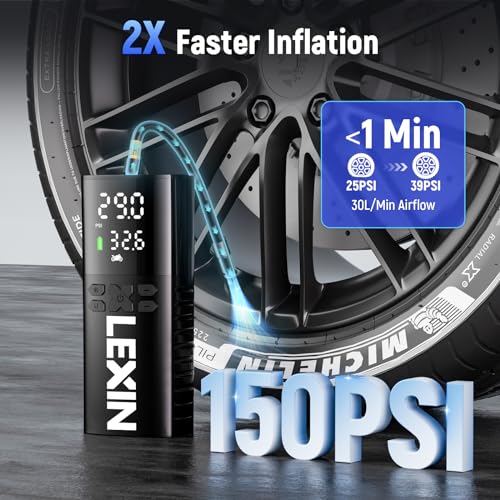LEXIN P4 휴대용 타이어 팽창기, 자동차, 오토바이, 자전거용 150PSI 에어 펌프 - color: P4.